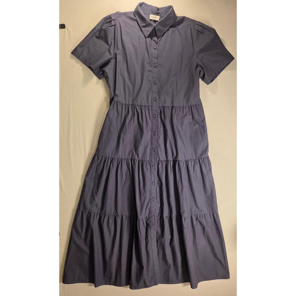 Evereve Women's 100% Cotton Button Up Tiered Midi Shirt Dress Size XL